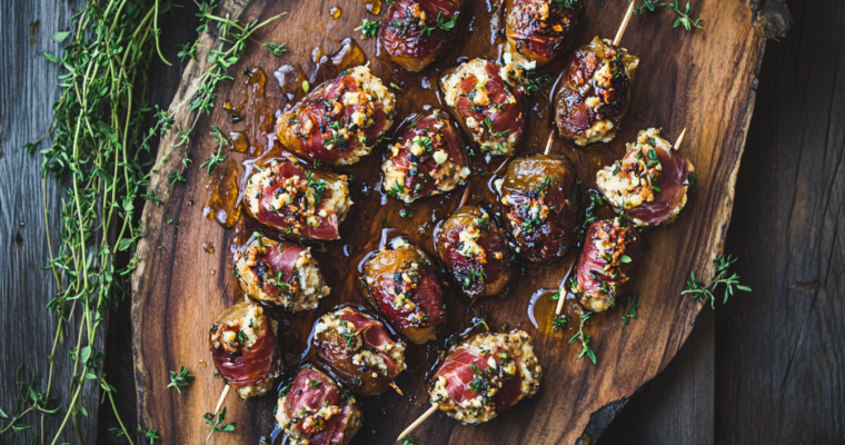 Goat Cheese Stuffed Dated Wrapped in Prosciutto